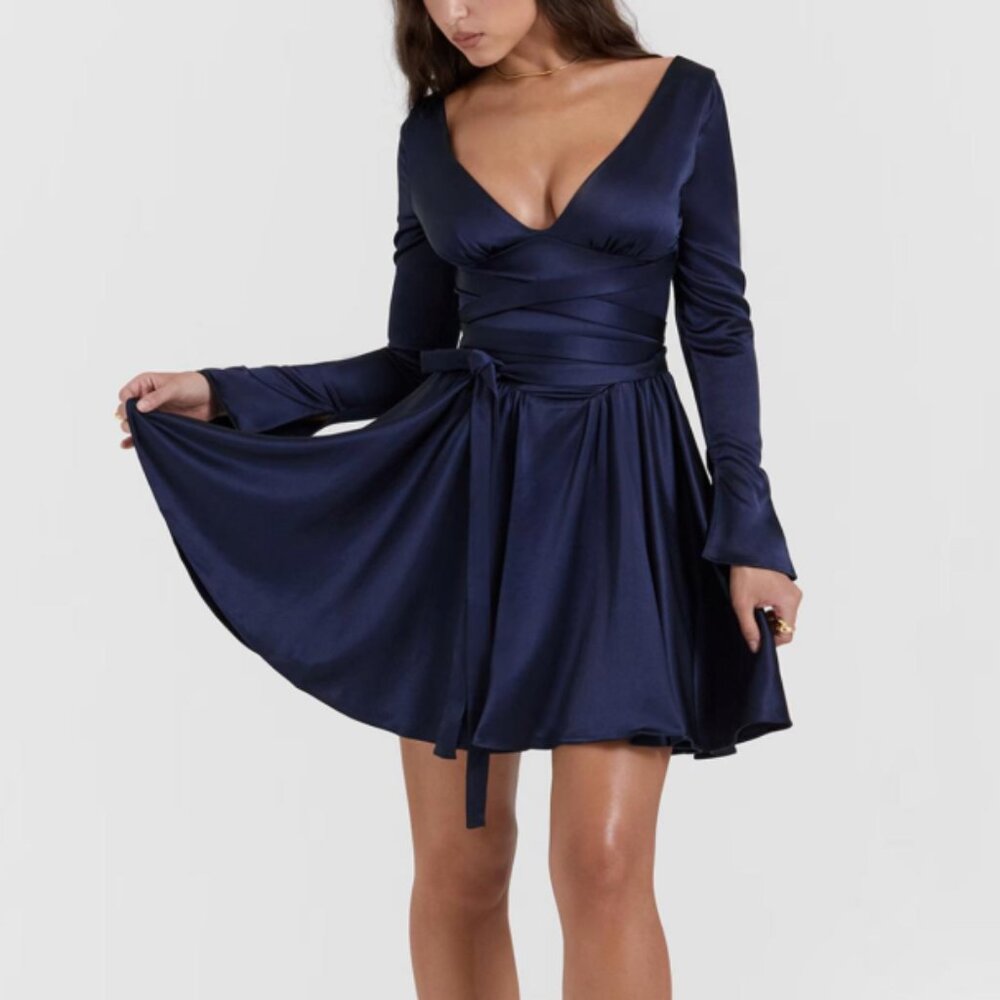 House of CB Navy Blue Long Sleeve Mini Dress